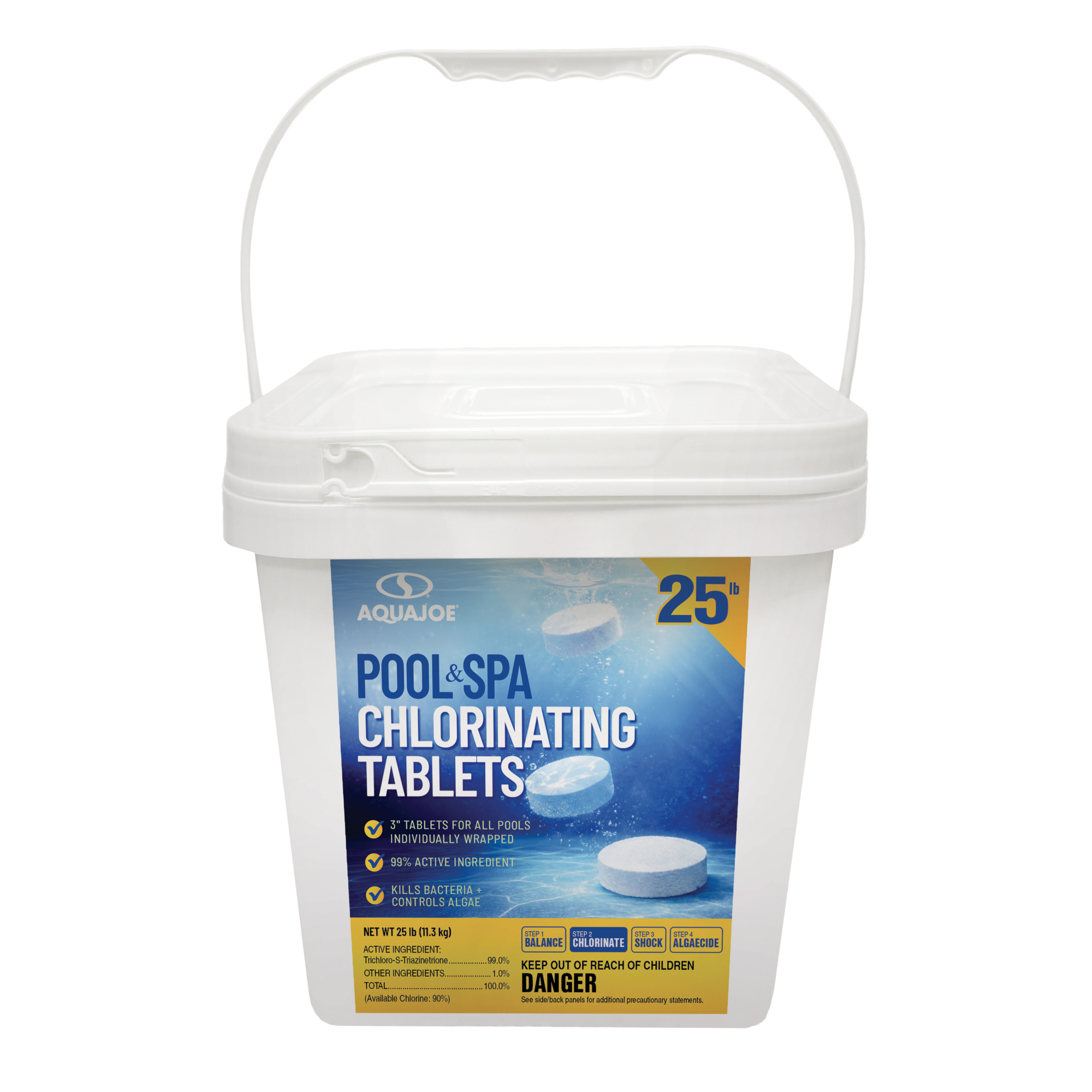 Aqua Joe Chlorine Tablets, 3-In., 90% Available Tri-Chlor, Ind. Wrapped, 25 Lbs.